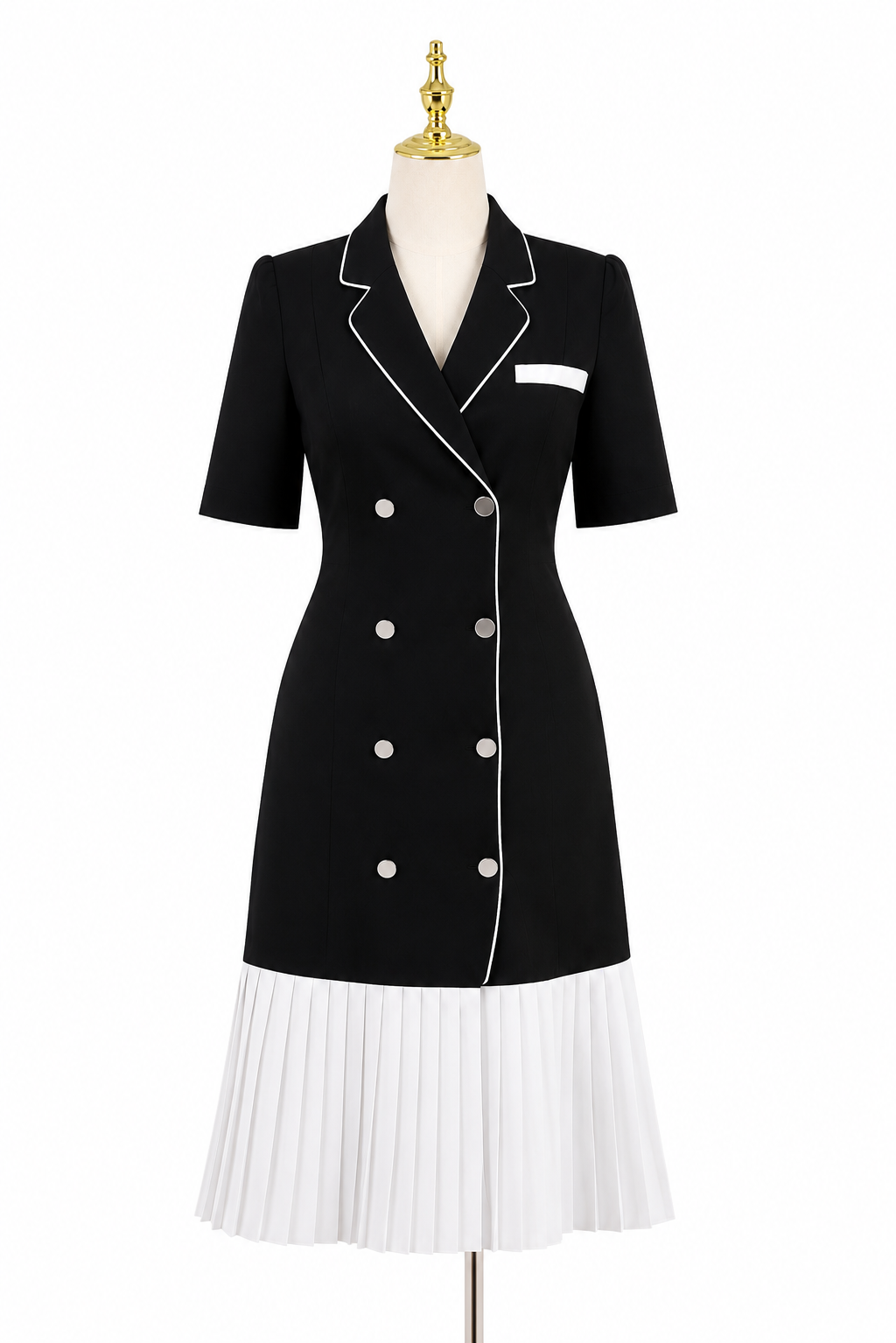 Black & White Double-Breasted Blazer Dress
