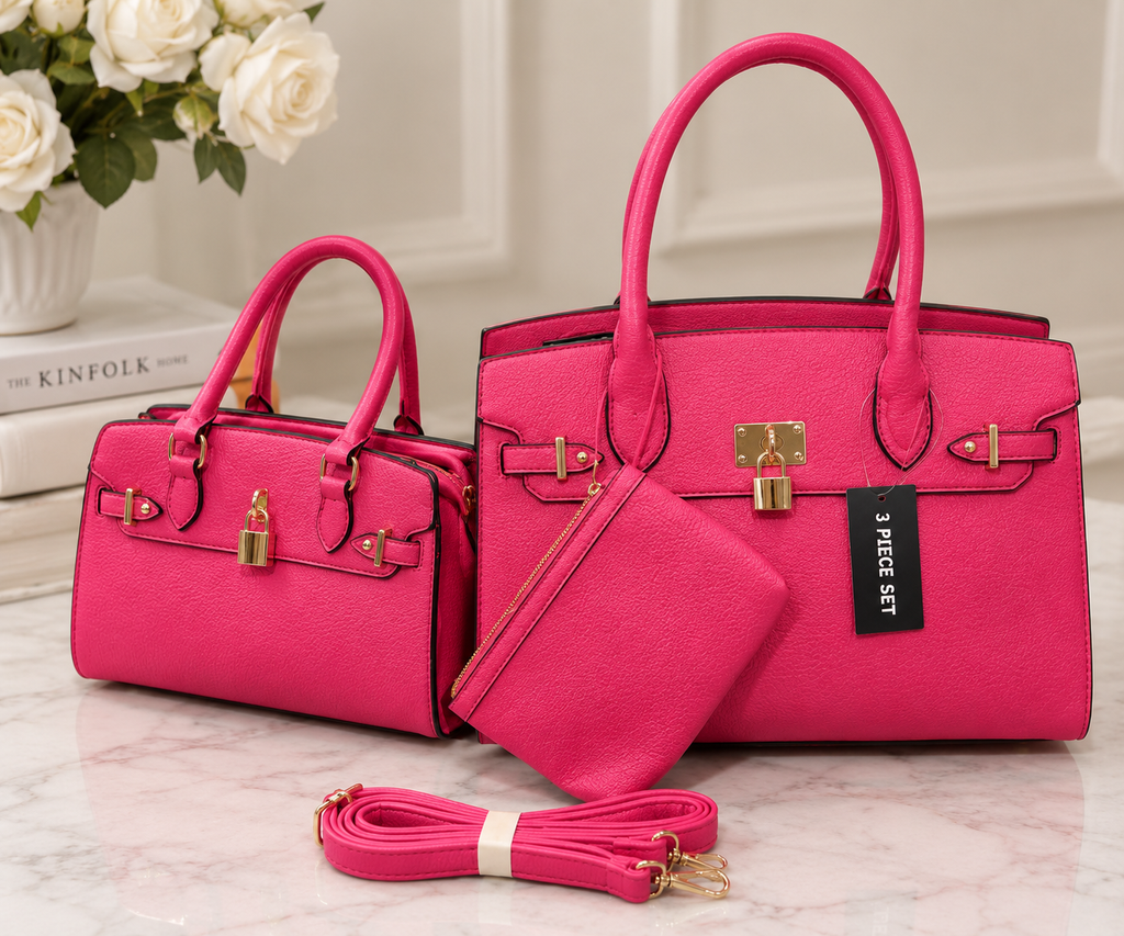 3-Piece Pink Handbag Set