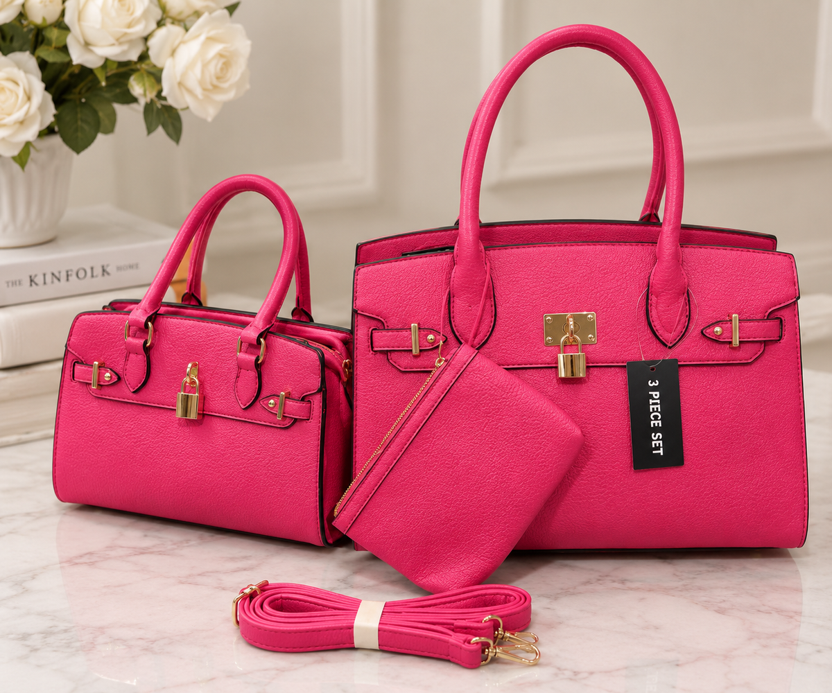 3-Piece Pink Handbag Set