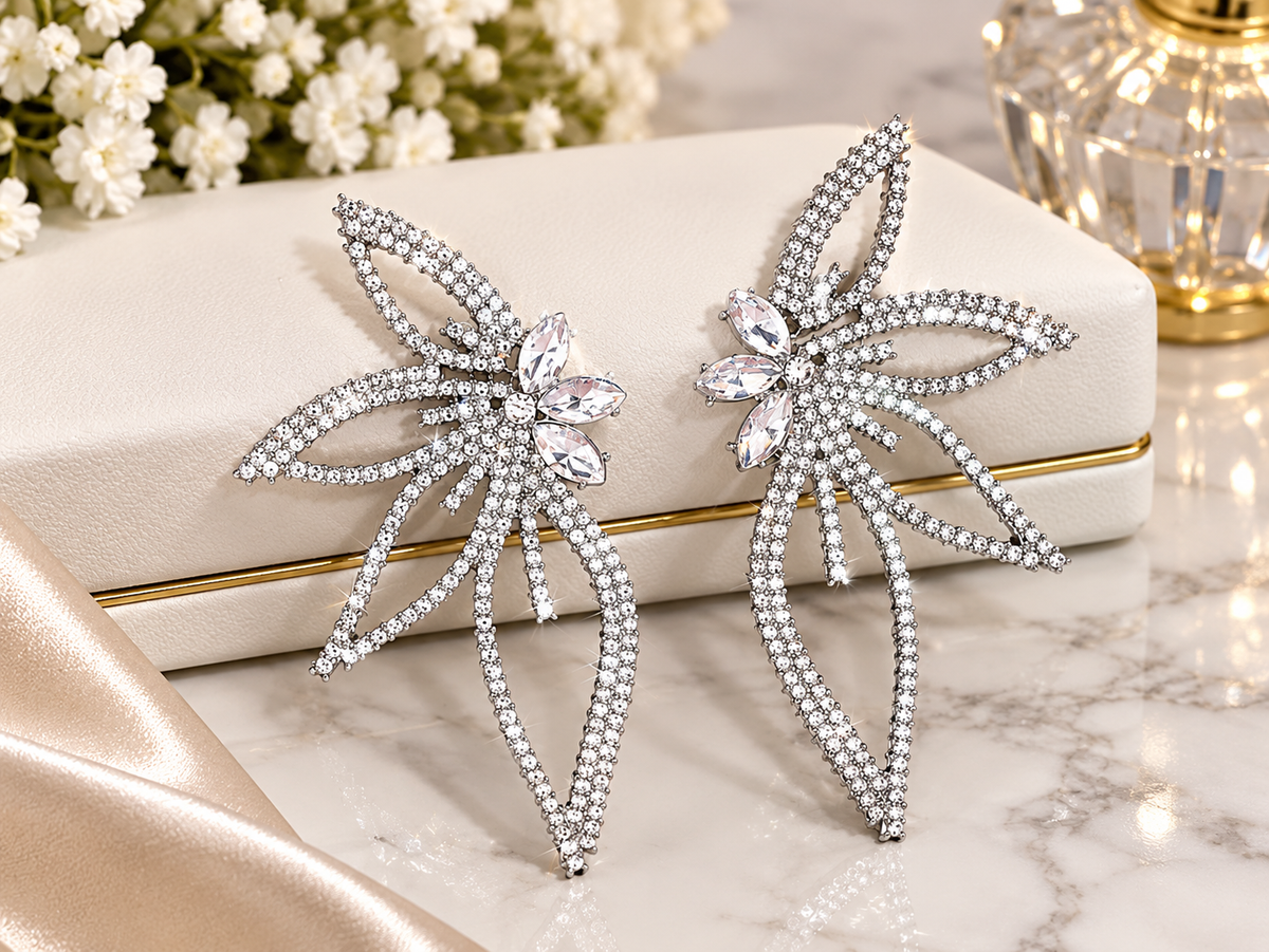 Crystal Floral Statement Earrings