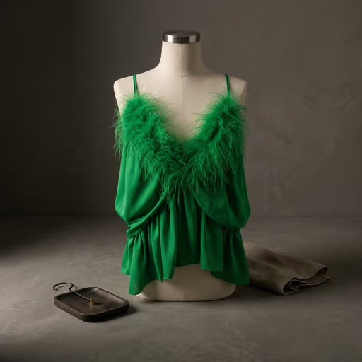 Emerald Feather Trim Cami Blouse