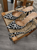 Black & White Cow Print Pointed-Toe Lace-Up Heels