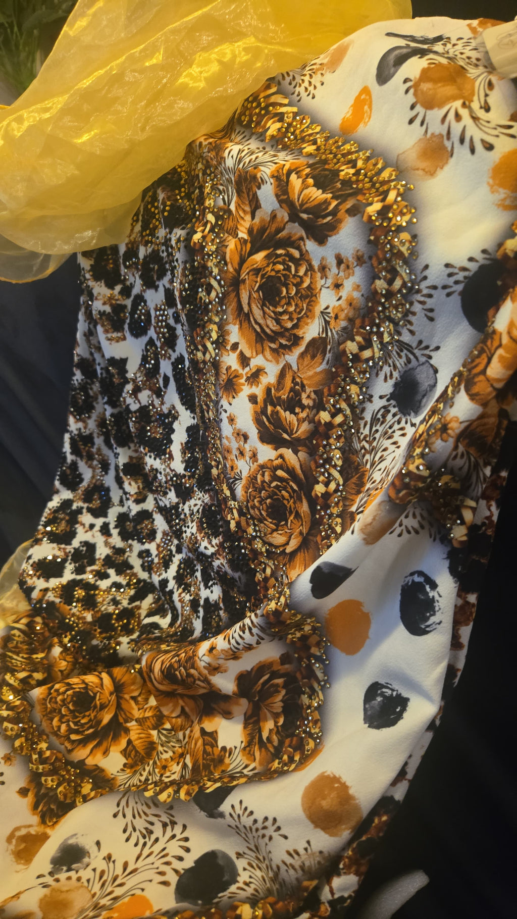 Luxe Floral Rhinestone Puff-Sleeve Mini Dress
