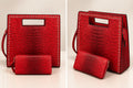 Red Crocodile-Embossed Studded Handbag Set