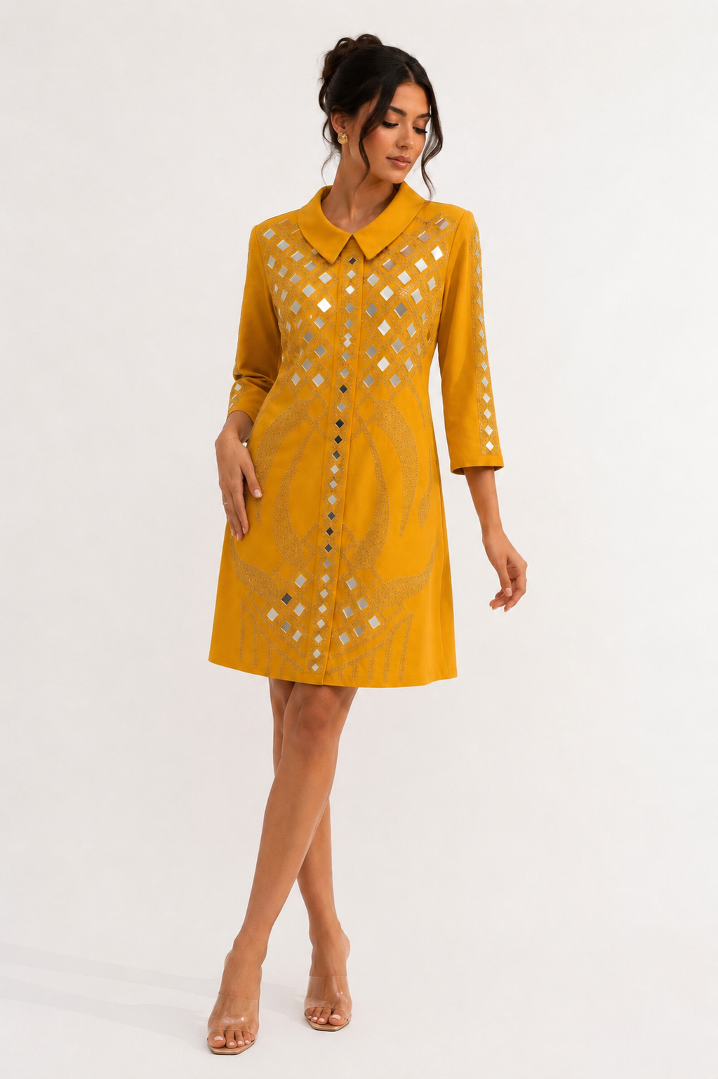 Mustard Embellished Collar Dress