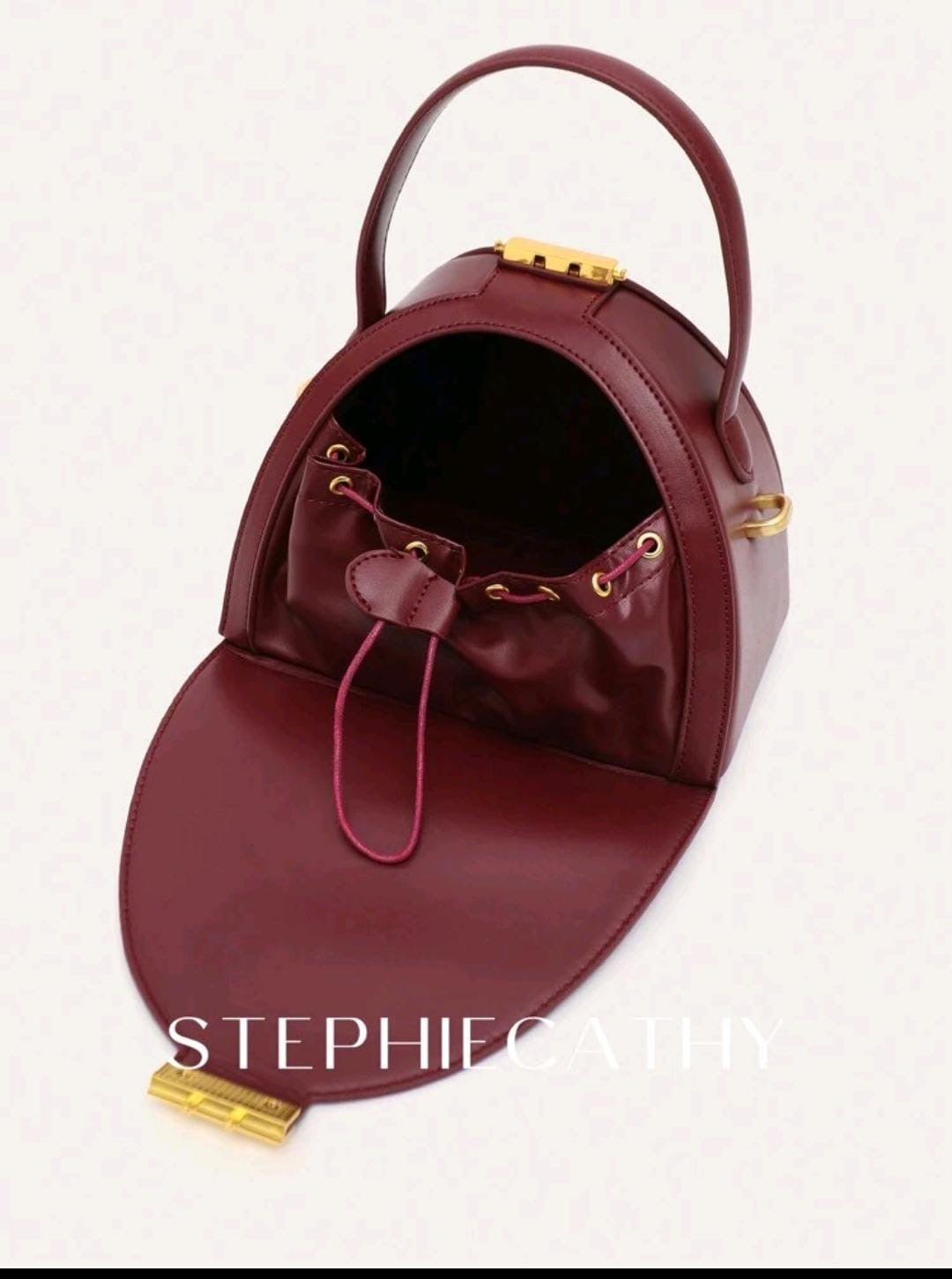 Vintage-Style Dome Top-Handle Bag in Deep Wine Red | Vegan PU Leather
