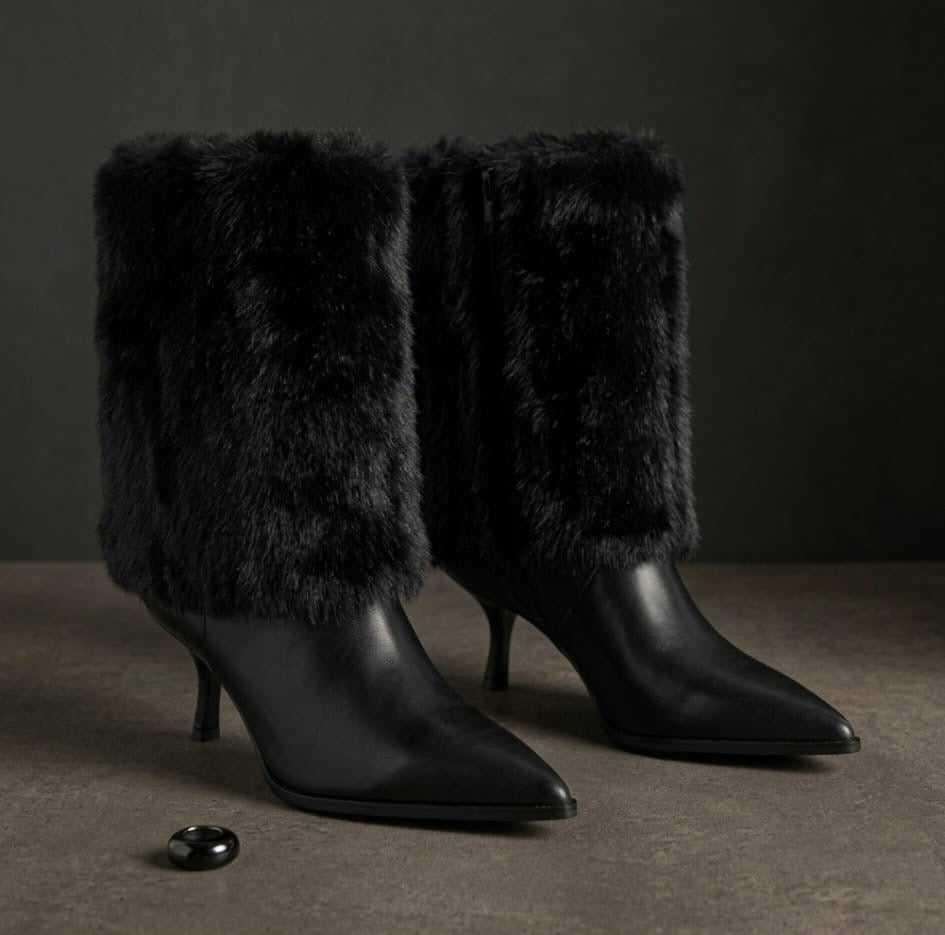 Black Faux Fur Heeled Boots