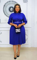 Royal Blue Pleated Shirt Dress with Matching Belt