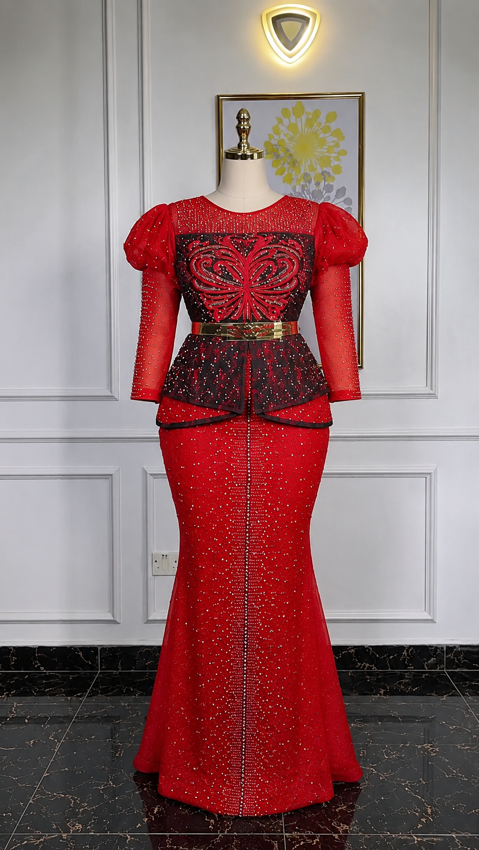 Red Embellished Glamour Gown