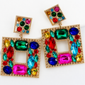 Vibrant Multicolored Crystal Geometric Statement Drop Earrings