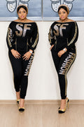 Black & Gold Rhinestone Two-Piece Set