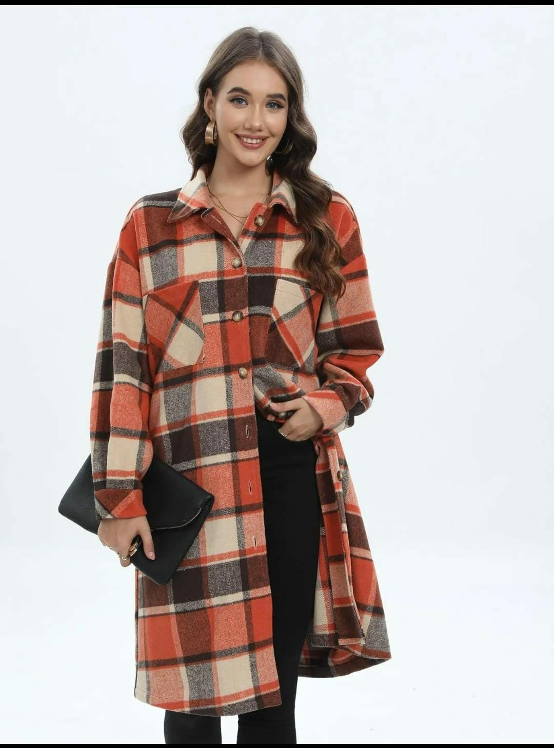 Oversized Longline Plaid Shacket Coat