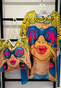 Pop Art "WOW" Beach Cover-Up & Matching Rope Tote Bag Set