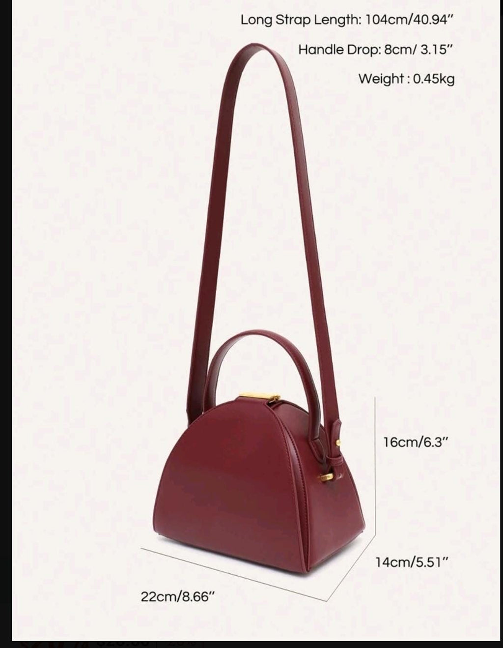 Vintage-Style Dome Top-Handle Bag in Deep Wine Red | Vegan PU Leather