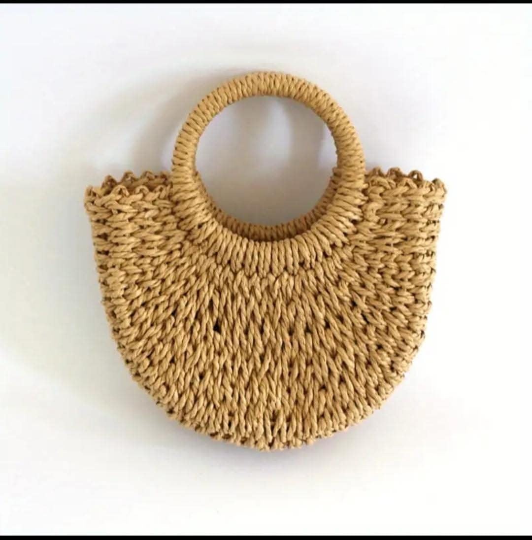 Handcrafted Woven Straw Round-Handle Tote