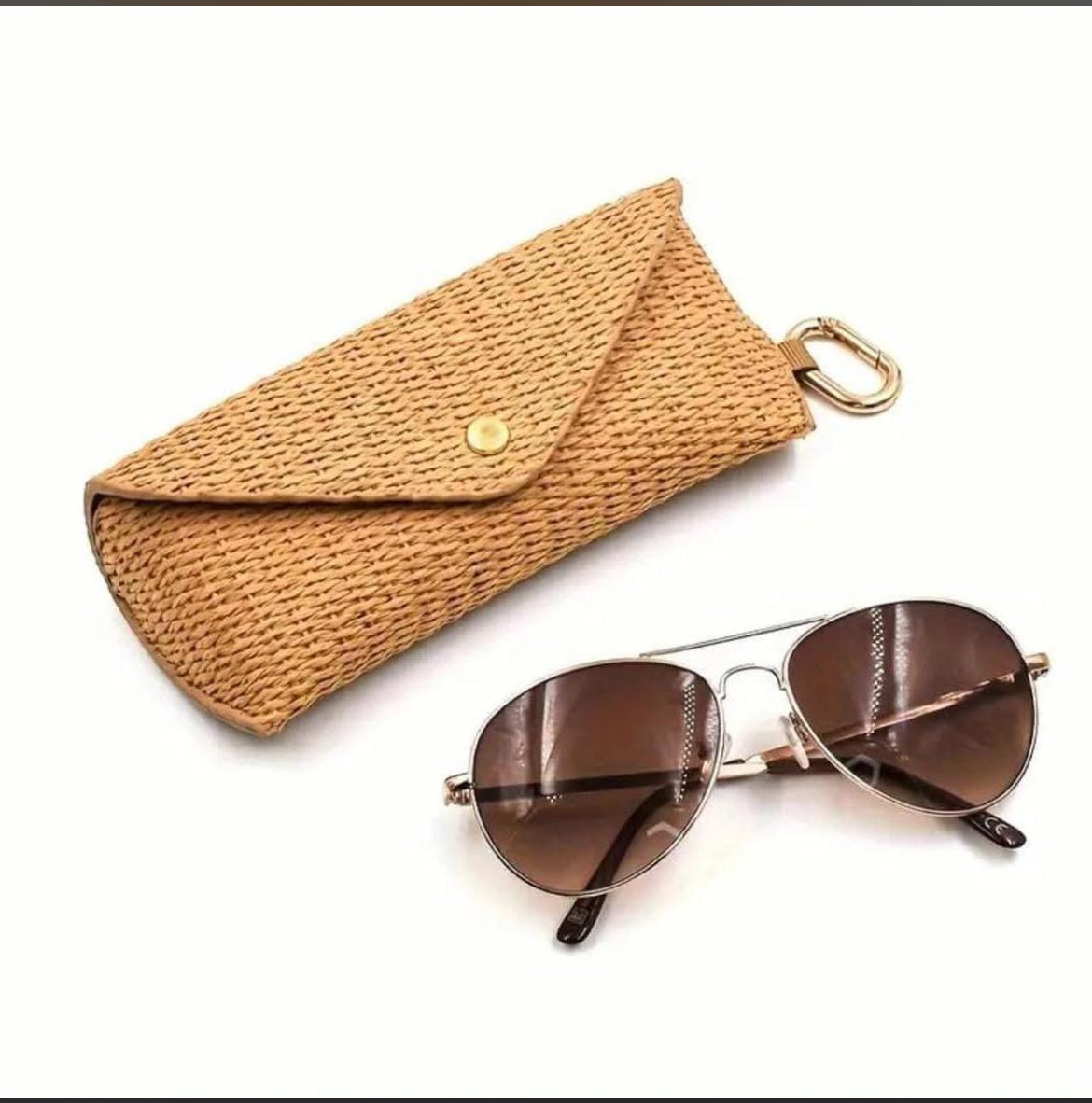 Woven Straw Sunglasses Case with Clip