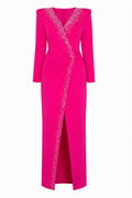 Fuchsia Crystal Embellished Evening Gown