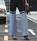 Two-Tone Buckled Thigh Wide-Leg Jeans
