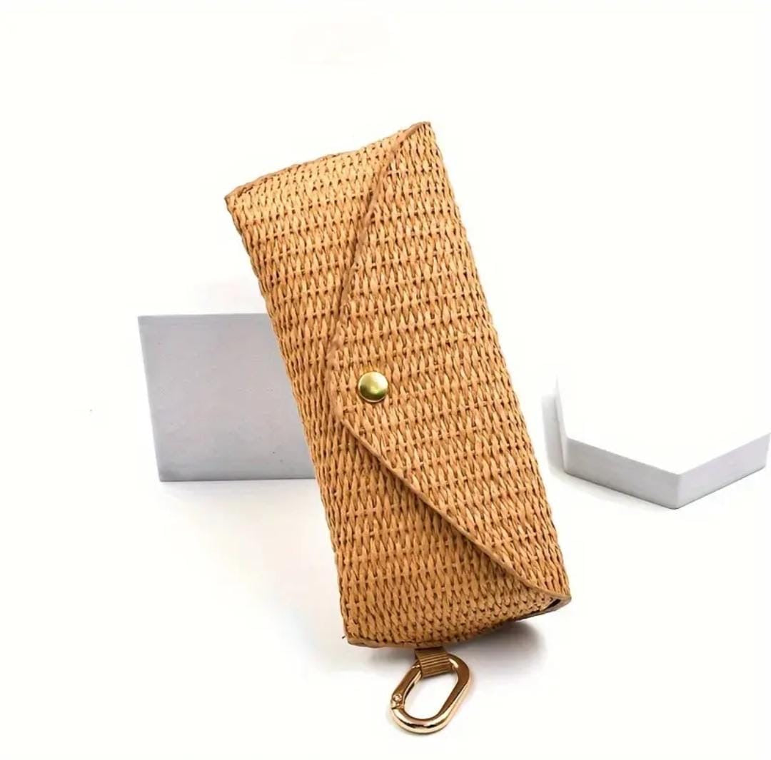 Woven Straw Sunglasses Case with Clip