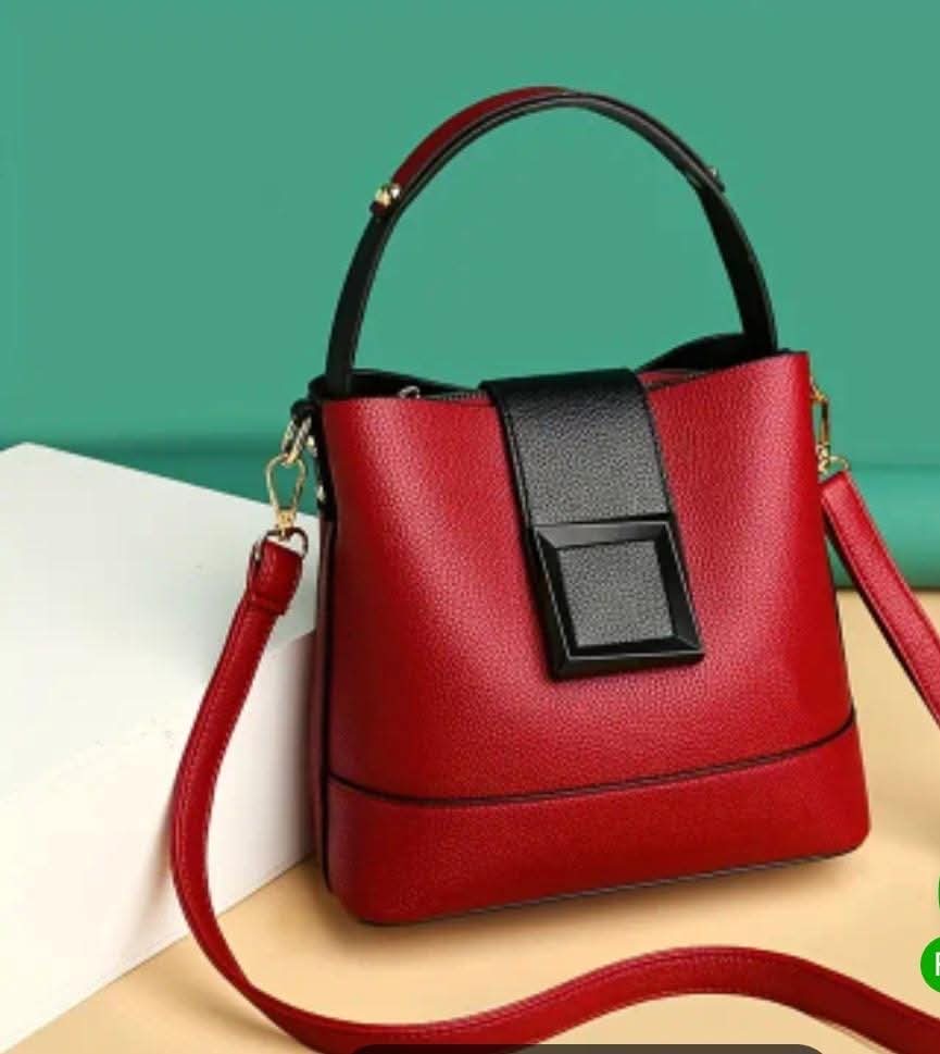 Elegant Two-Tone Textured Leather Bucket Bag