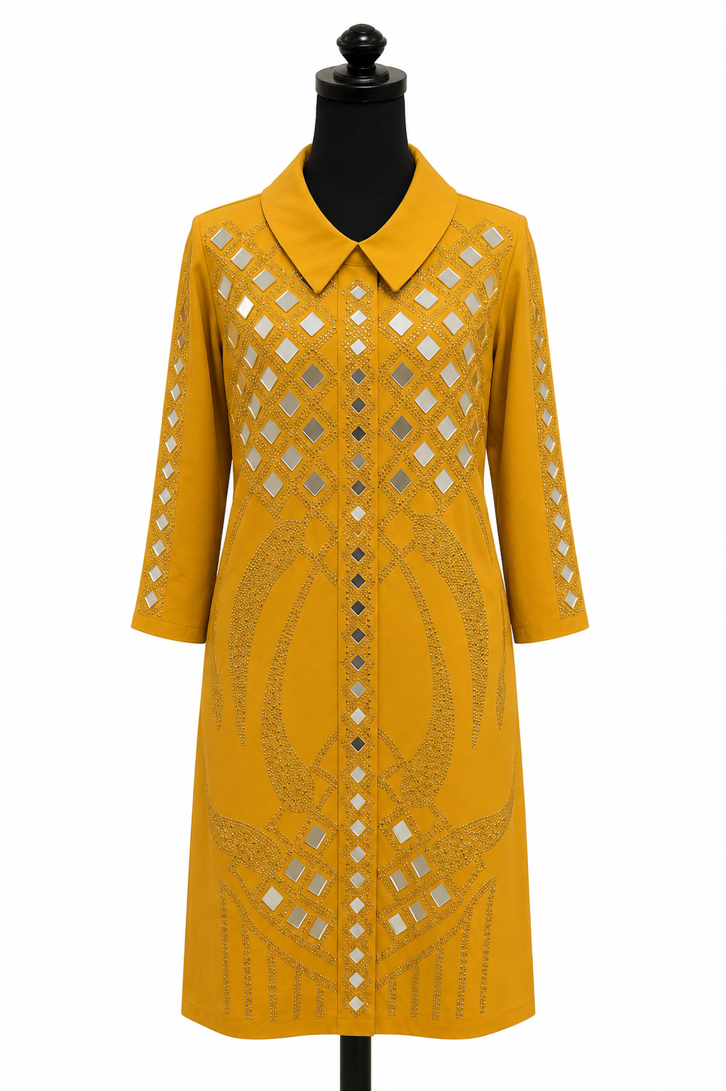 Mustard Embellished Collar Dress