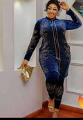 Royal Blue Embellished Velvet Tunic & Trousers Set