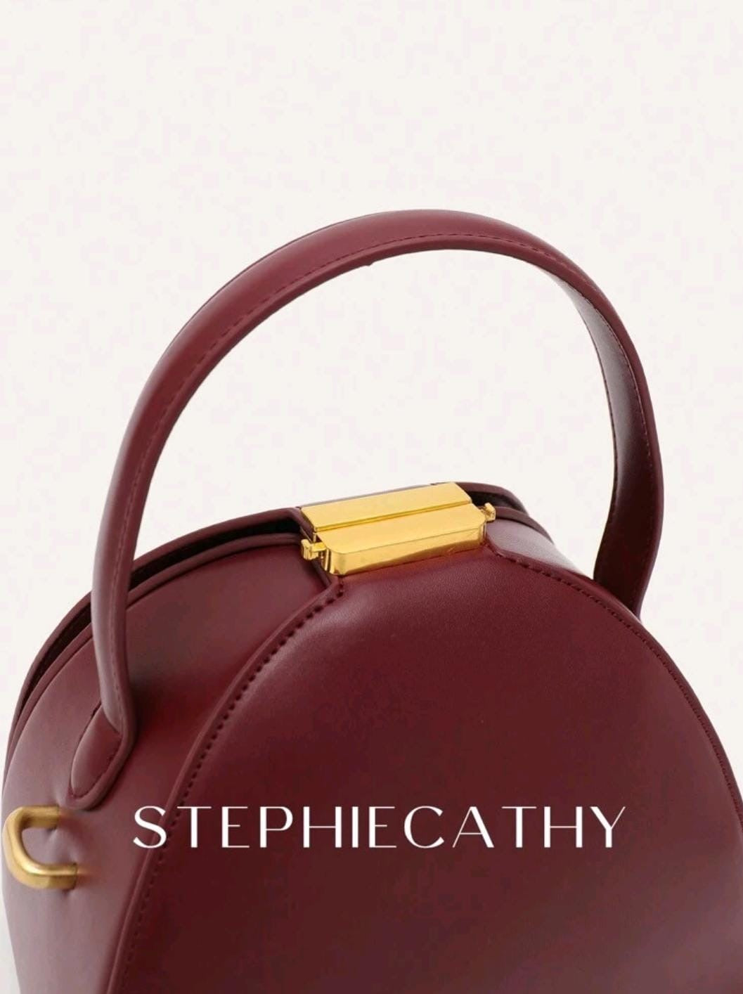Vintage-Style Dome Top-Handle Bag in Deep Wine Red | Vegan PU Leather
