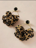 Wild & Whimsical Leopard Print Fabric Flower Hoop Earrings