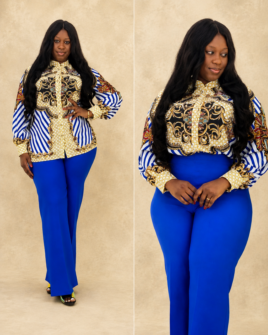 Royal Baroque Printed Shirt & Tailored Wide-Leg Trousers Set