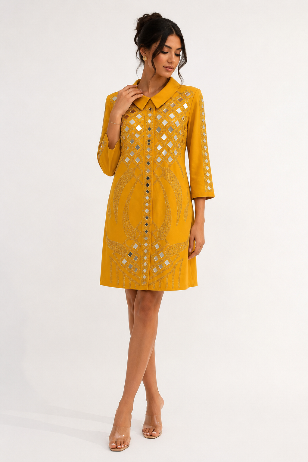 Mustard Embellished Collar Dress