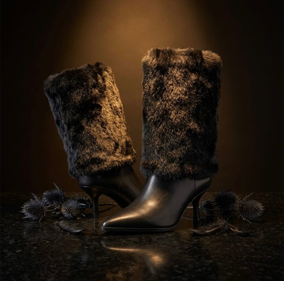 Black Faux Fur Heeled Boots