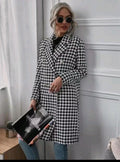 Chic Houndstooth Double-Breasted Longline Trench Coat