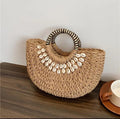 Boho Cowrie Shell Woven Straw Tote Bag