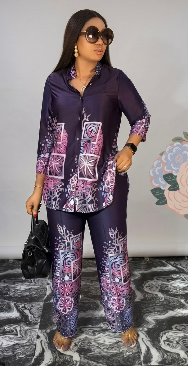 Midnight Flora Satin Two-Piece Set