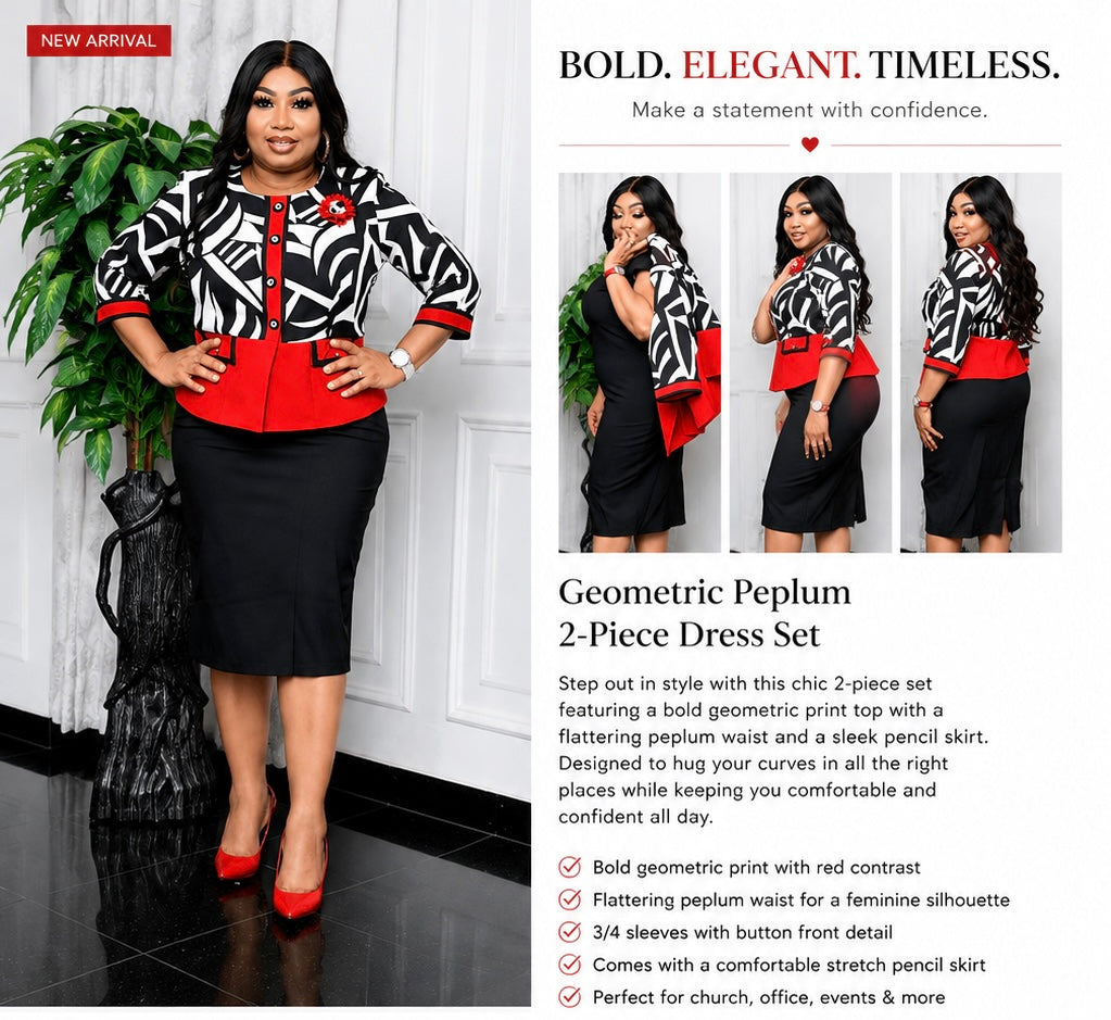 Elegant Black, White & Red 2-Piece Set