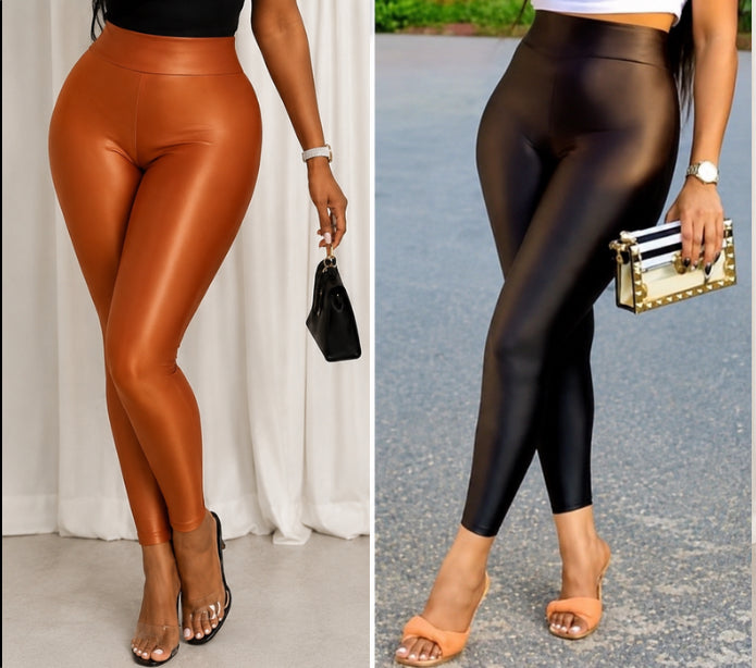 High-Waisted Faux Leather Sculpting Leggings