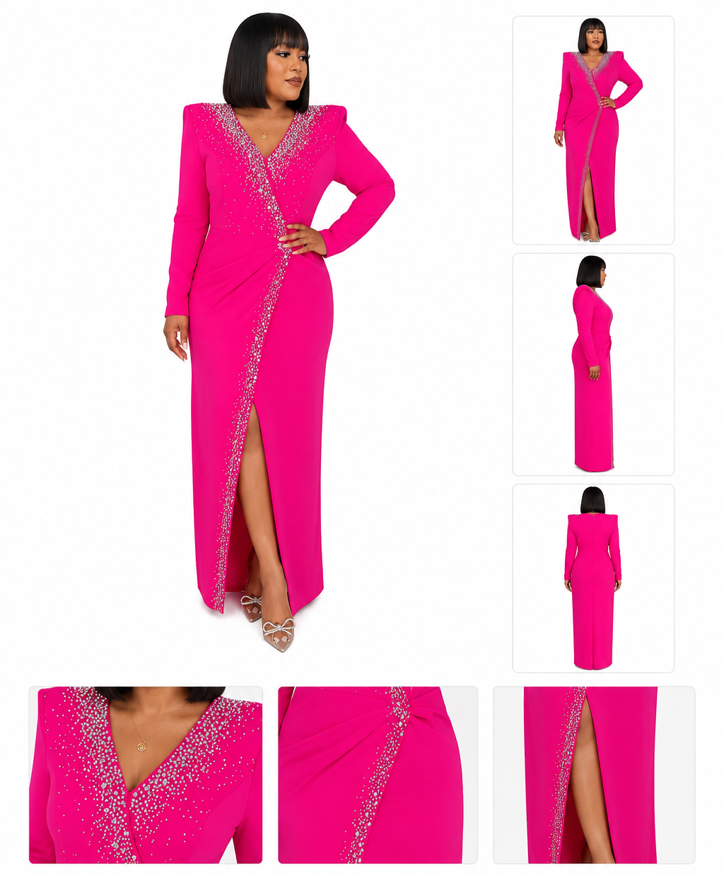 Fuchsia Crystal Embellished Evening Gown