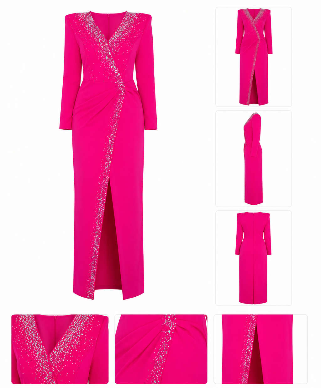 Fuchsia Crystal Embellished Evening Gown