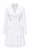 Double-Breasted Ruffle-Hem Blazer Dress – White