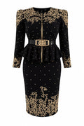 Black & Gold Embellished Peplum Dress