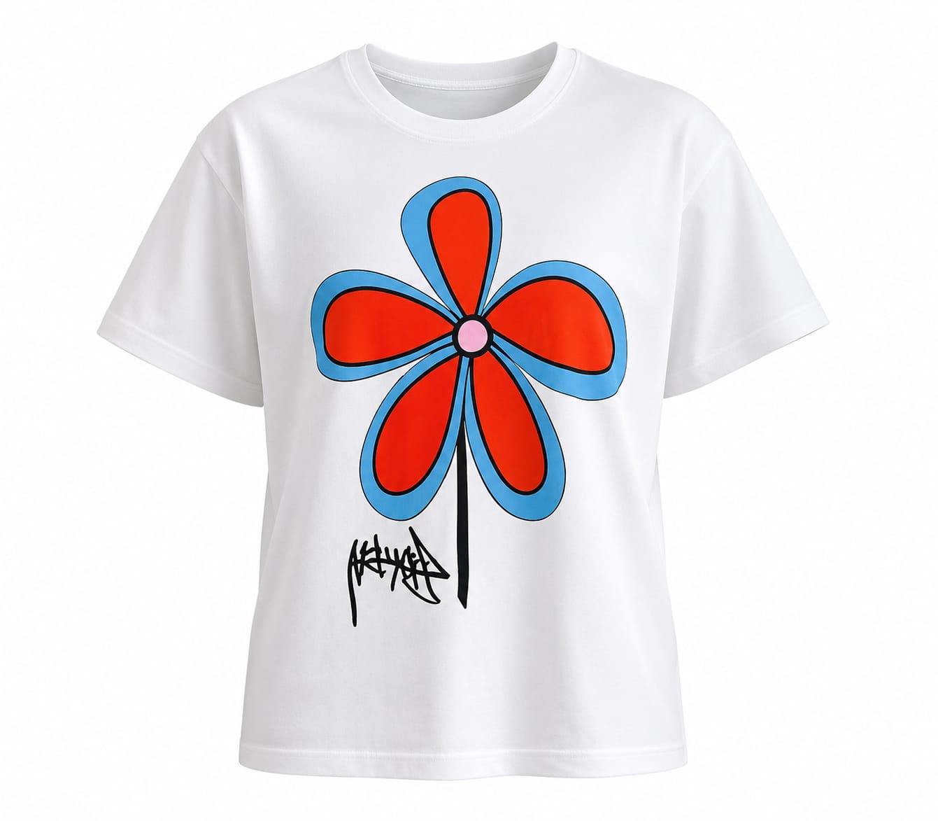 Retro Pop Floral 2-Piece Set – Graphic Tee & Wide-Leg Trouser Combo