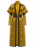 2-Piece Turtle Neck Monogram Knit Dress & Cardigan Set (No Belt.)