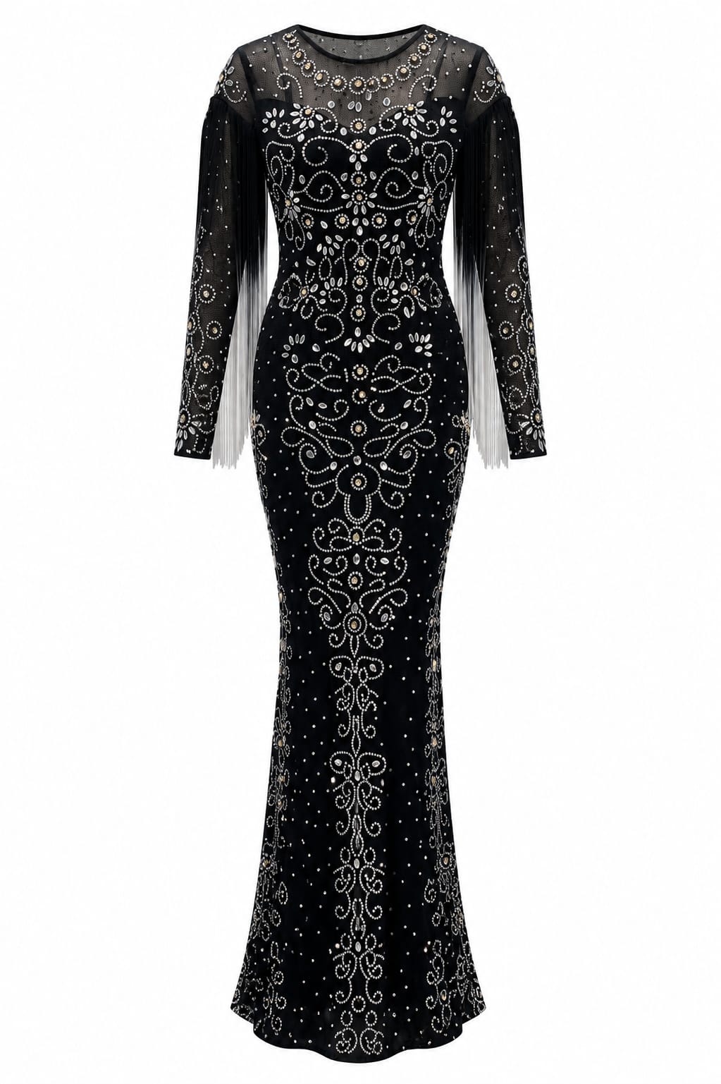 Elegant Rhinestone Fringe Evening Gown