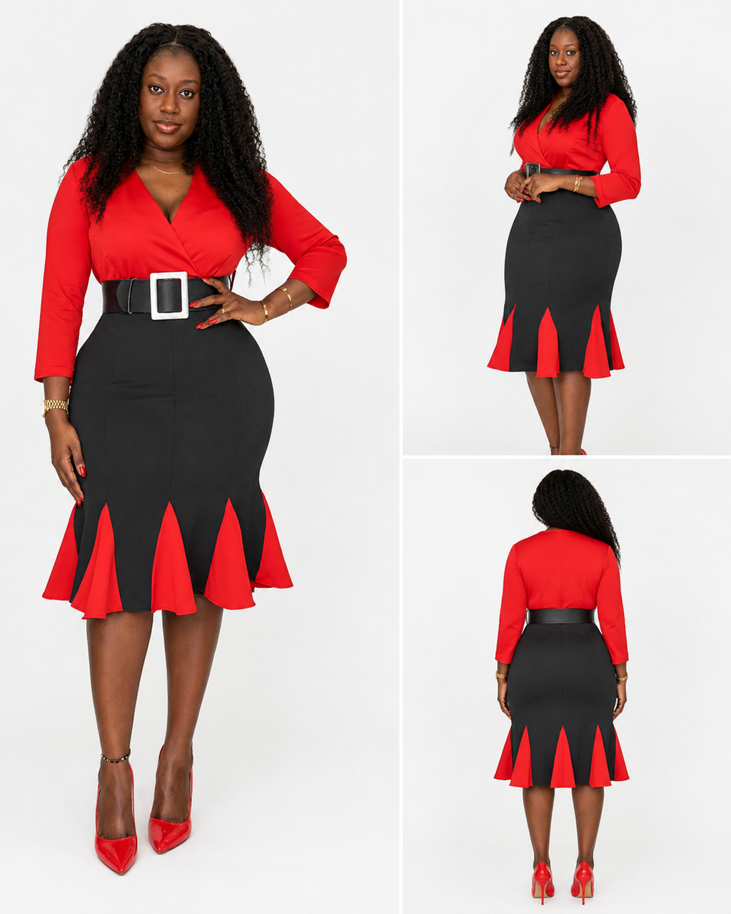 Two-Tone Colorblock Mermaid Dress – Red & Black