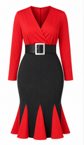 Two-Tone Colorblock Mermaid Dress – Red & Black