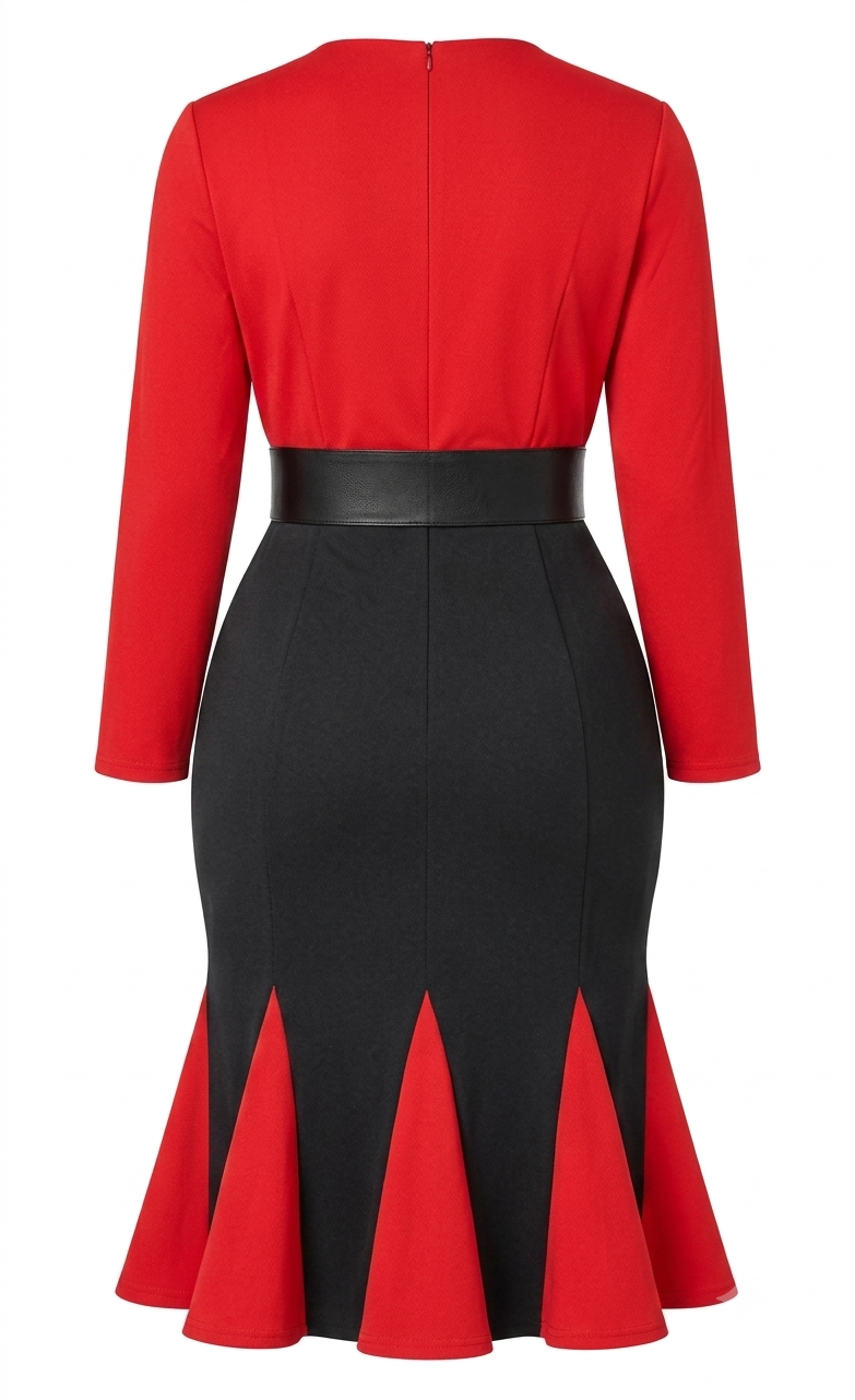 Two-Tone Colorblock Mermaid Dress – Red & Black