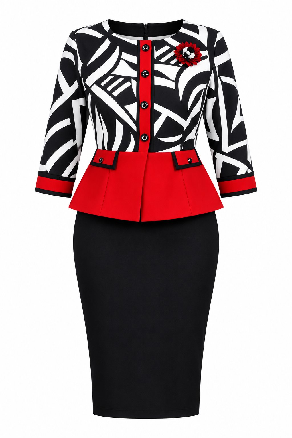 Elegant Black, White & Red 2-Piece Set