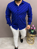 Royal Blue Monogram Print Button-Down Shirt