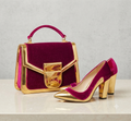Magenta Velvet & Gold Accent Luxury Set (Handbag & Matching Heels)