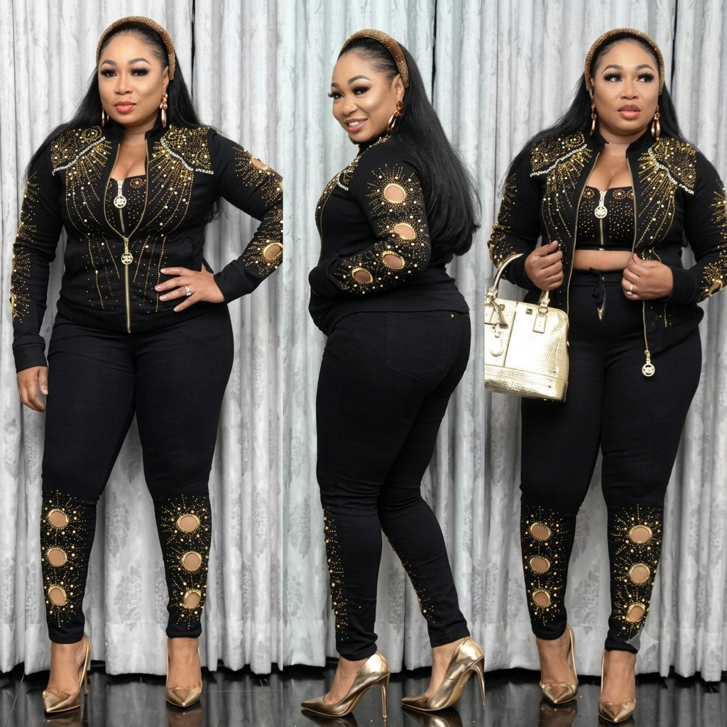Luxurious 3-Piece Embellished Tracksuit Set